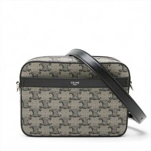 Celine Triomphe Messenger Leather Shoulder Bag Beige Tan Black